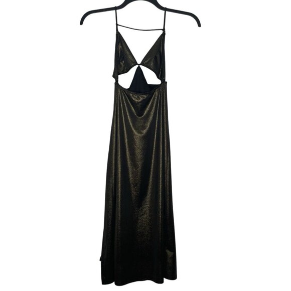 Lulus Midi Dress Size XS Metallic Gold Cutout V-Neck Adjustable Straps Slit - Picture 5 of 13